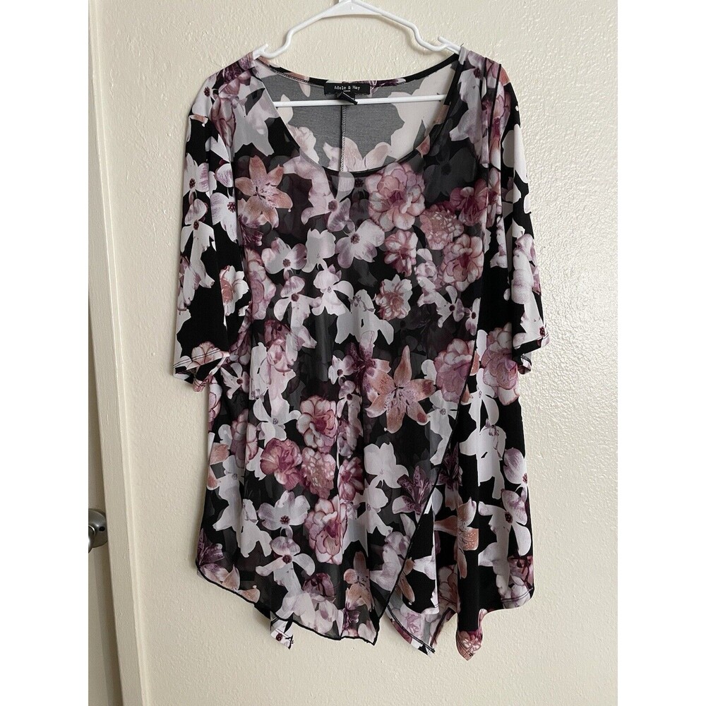 Adele and May Women’s Floral short sleeve top blouse Sheer size XXXL 3X